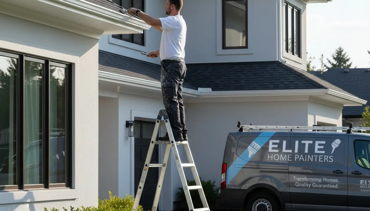 Professional gutter painting on residential home in Fort Wayne, IN by expert house painters