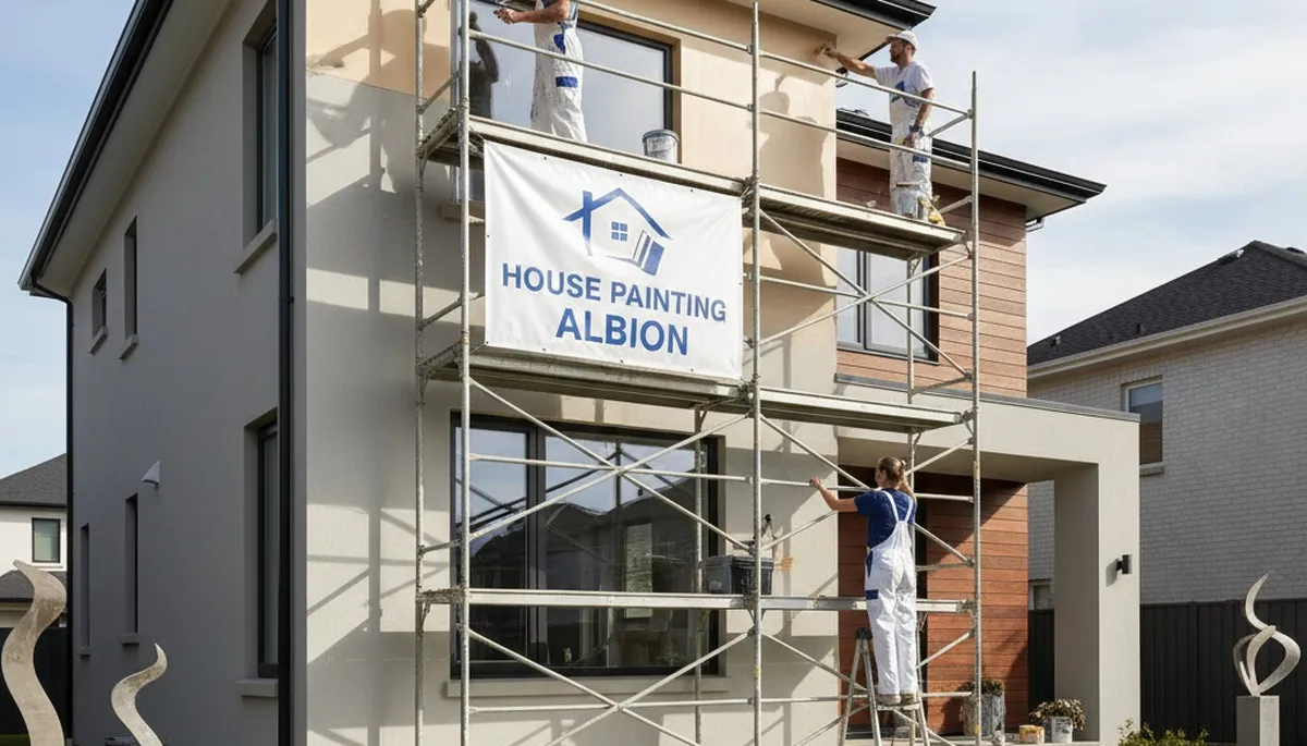 Professional house painters in Fort Wayne IN applying exterior paint to a residential home