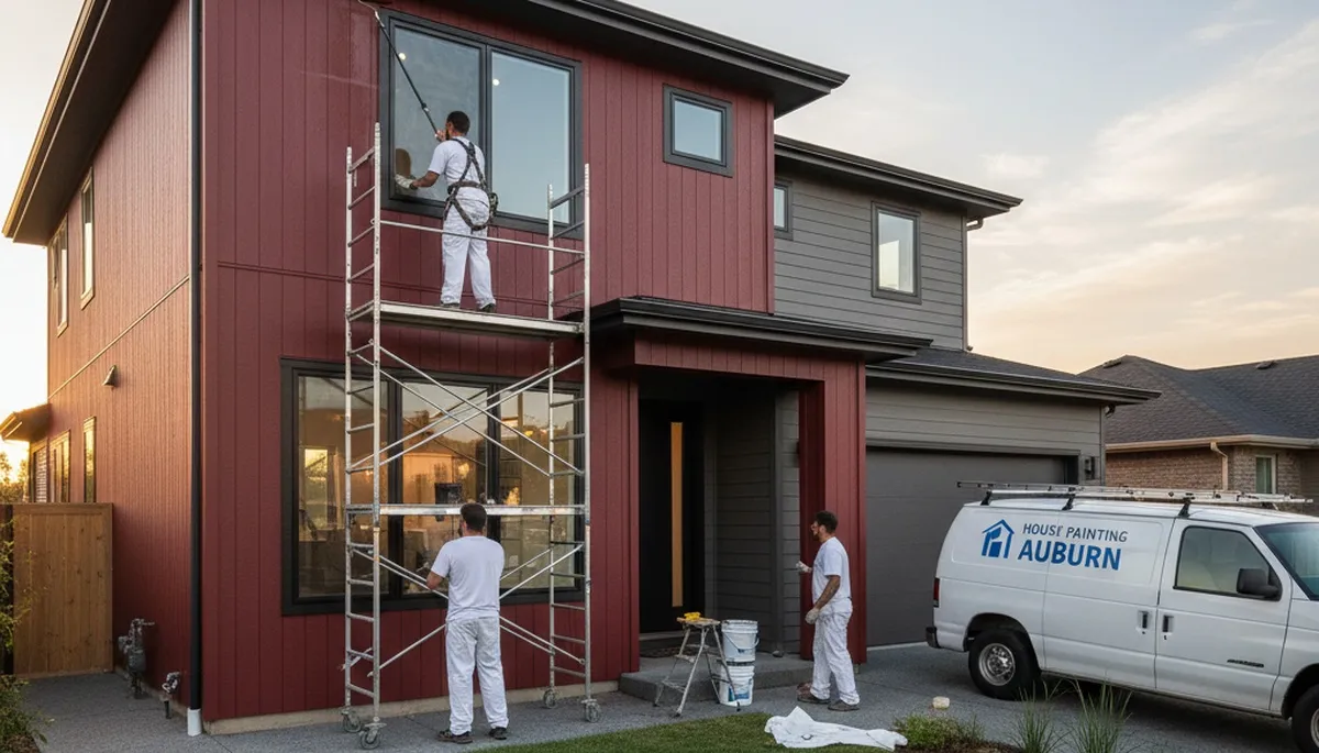 Professional house painters in Fort Wayne IN applying exterior paint to a residential home