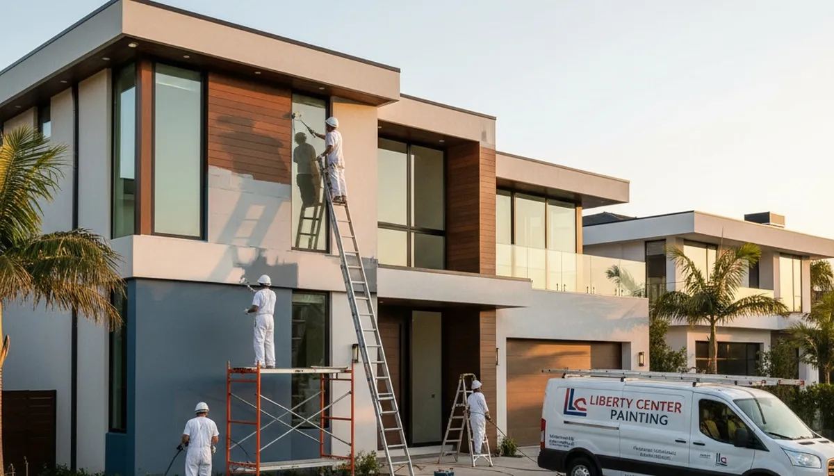 Professional house painters working on exterior home in Fort Wayne, IN