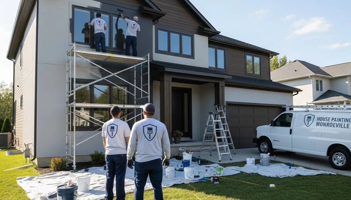 Professional house painters in Fort Wayne IN applying exterior paint to residential home façade