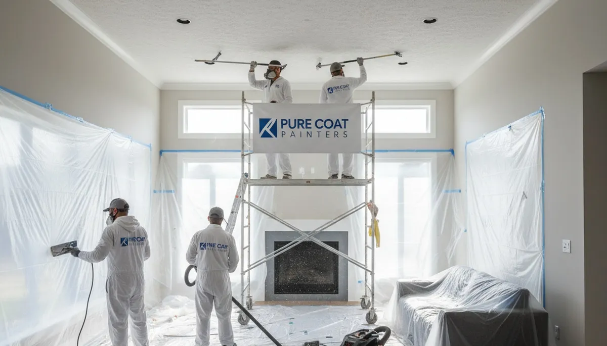 Professional popcorn ceiling removal by house painters in Fort Wayne, IN for smooth interior finishes