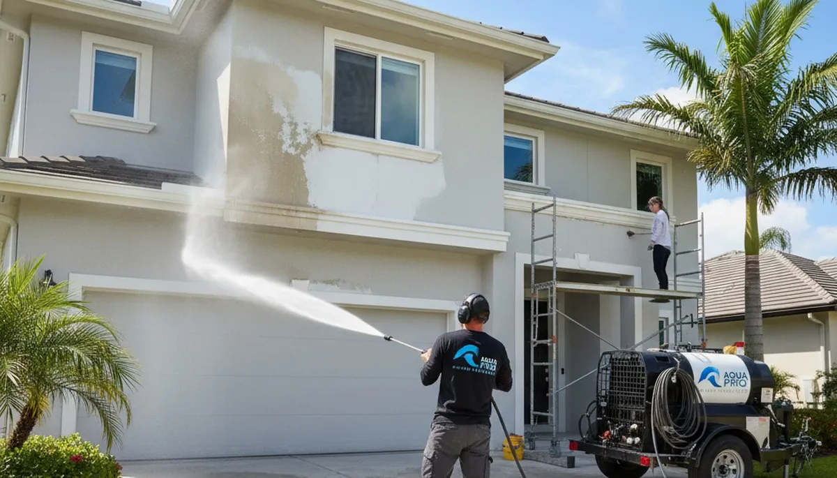 Professional pressure washing house exterior in Fort Wayne, IN by expert painters